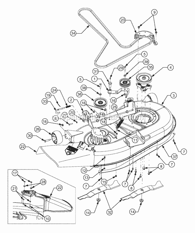 Mower Deck 42 Diagram and Parts List for RZT17 17AA5A4G710, 17AA5A4G712 Cub Cadet Lawn Mower